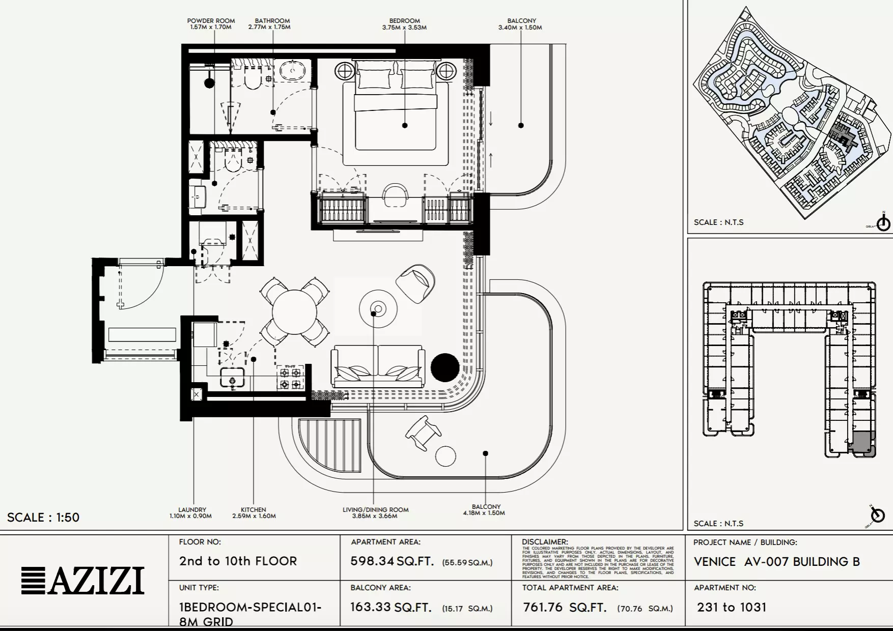 Azizi Venice 7 Type 231-Building B, 1 bed