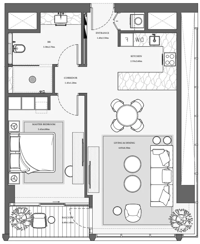 Verve City Walk — 1BR floor plan
