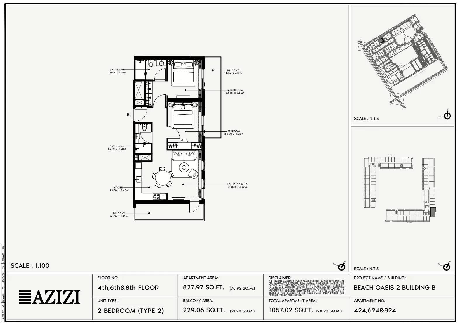 Beach Oasis Phase 2 By Azizi Type 2 - BB, 2 beds