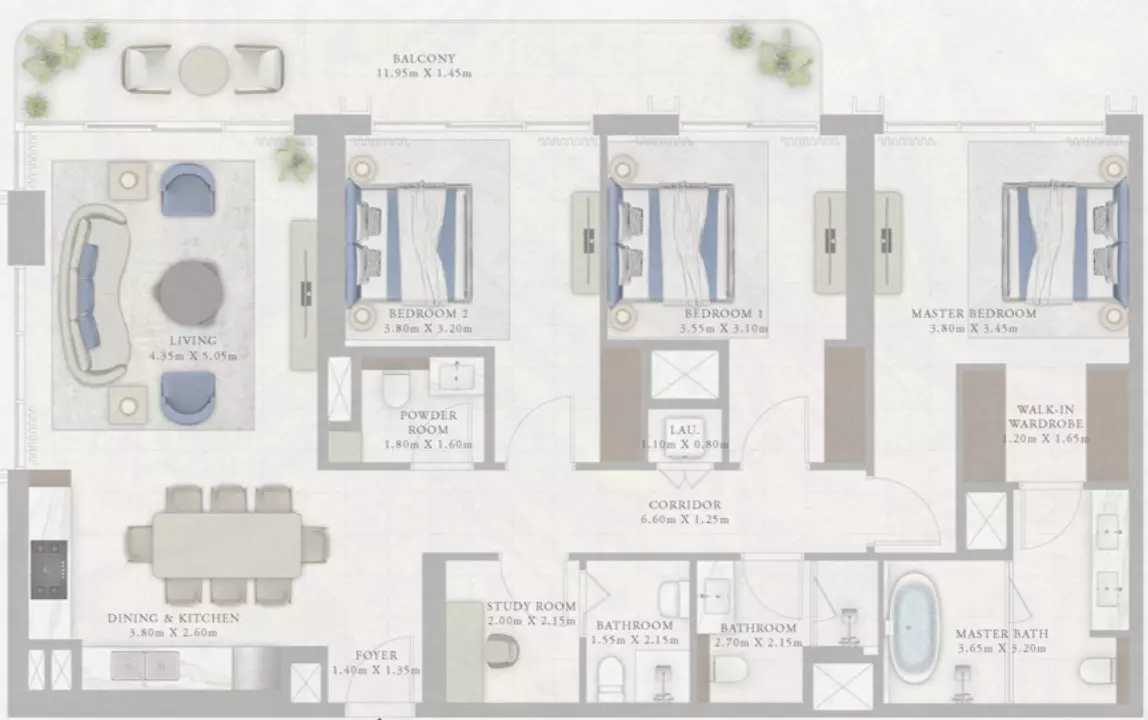 Marina Views Type 1-Tower2, 3 beds
