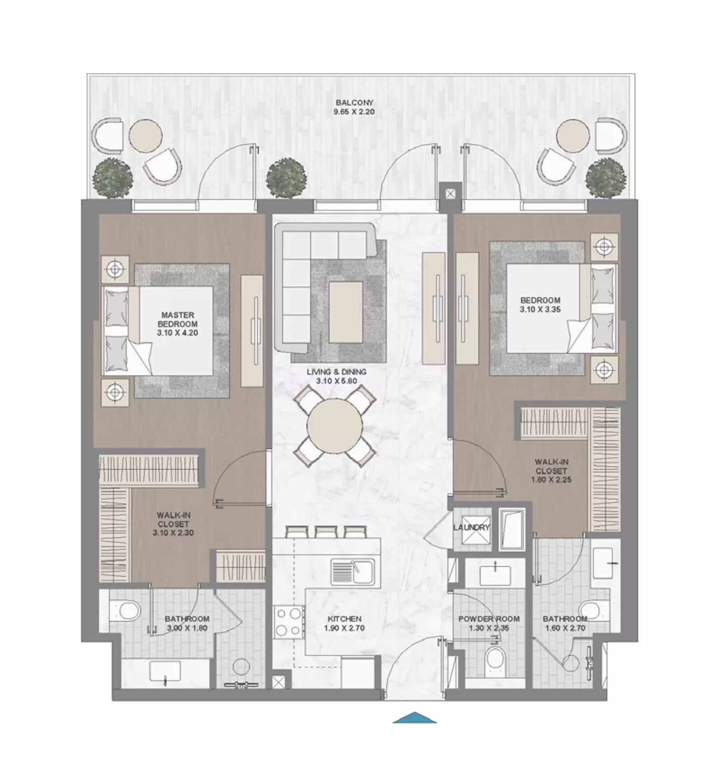 Damac Riverside Views - Indigo 1 — 2BR floor plan
