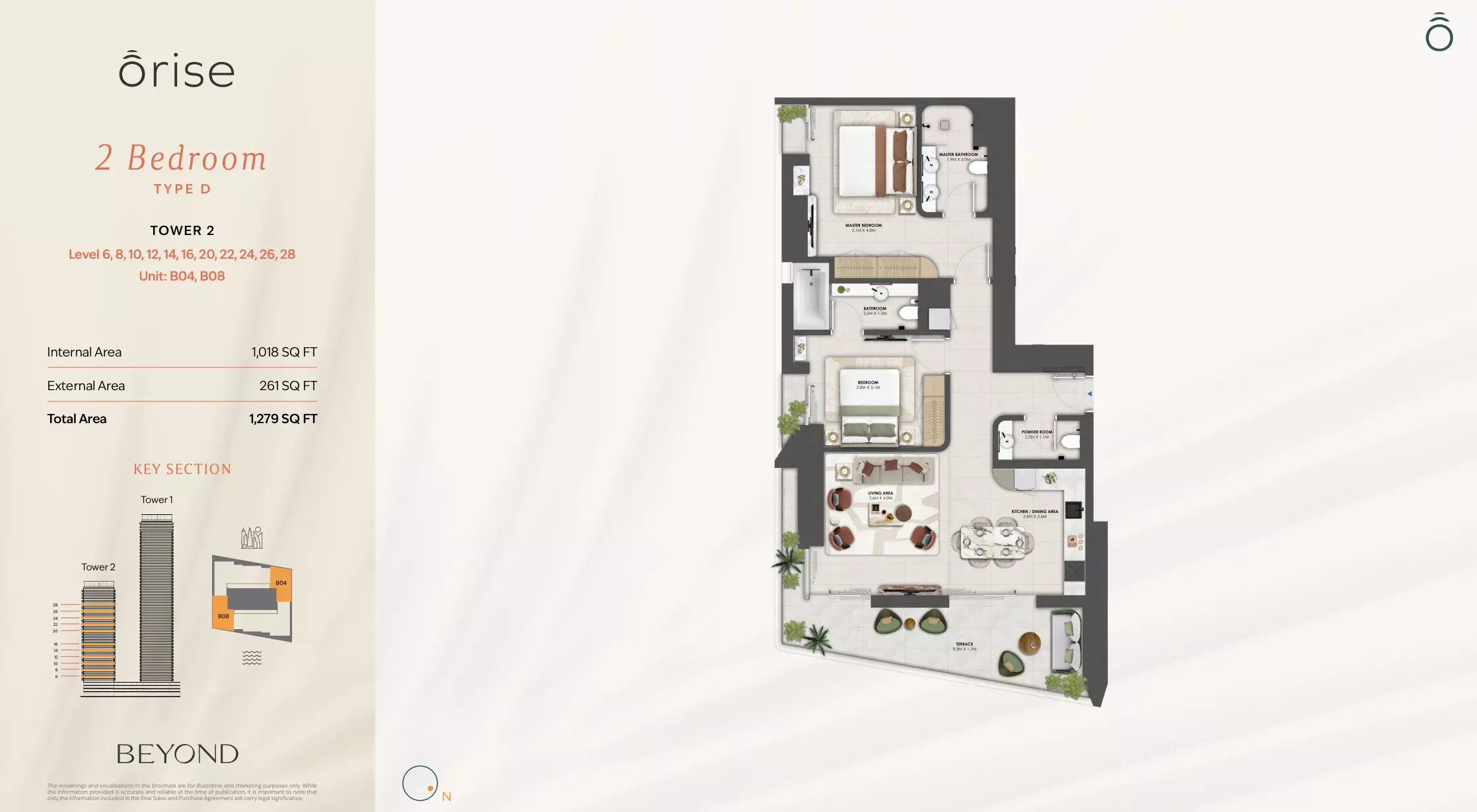 Orise by Beyond Type D - T2 - Level 6, 8, 10, 12, 14, 16, 20, 22, 24, 26, 28, 2 beds