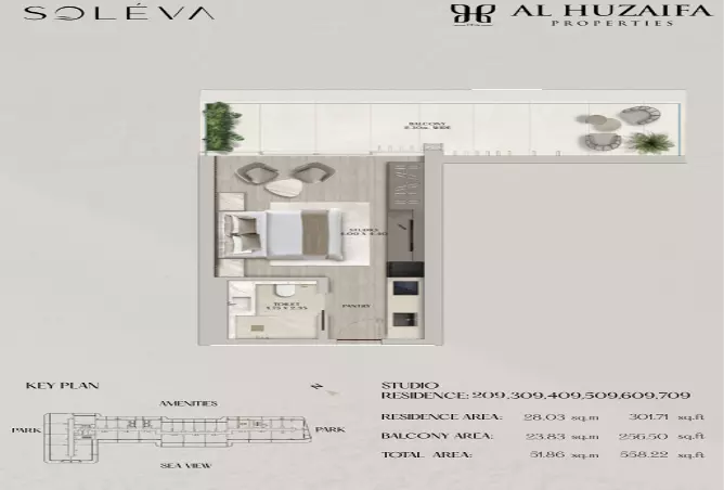 Soléva Beach Residences — Studio floor plan