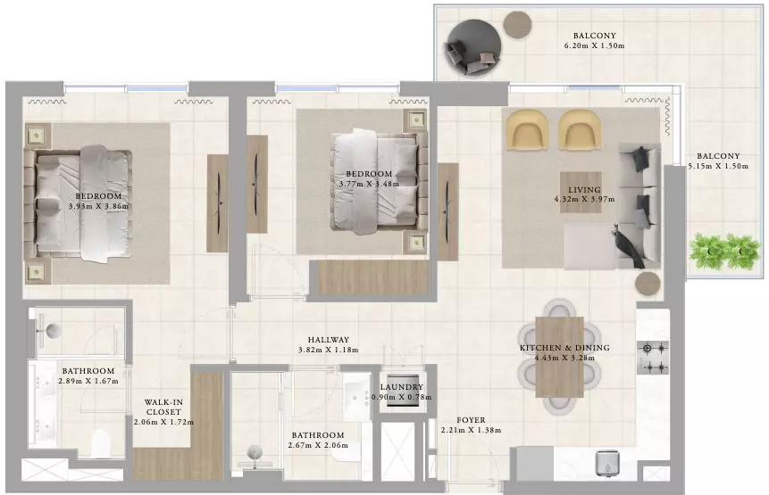 Greenside Residence — 2BR floor plan