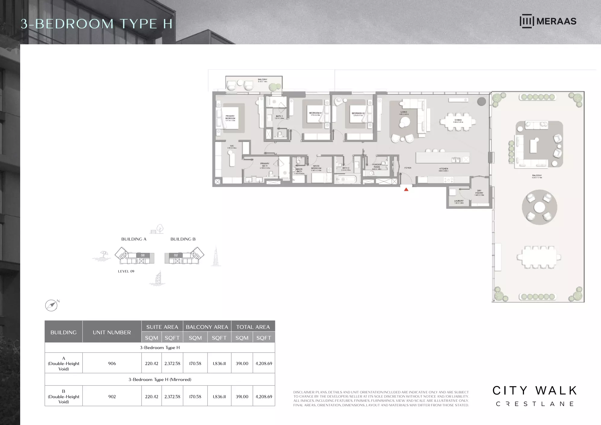 City Walk Crestlane Type H Mirrored - 3 BR, 3 beds