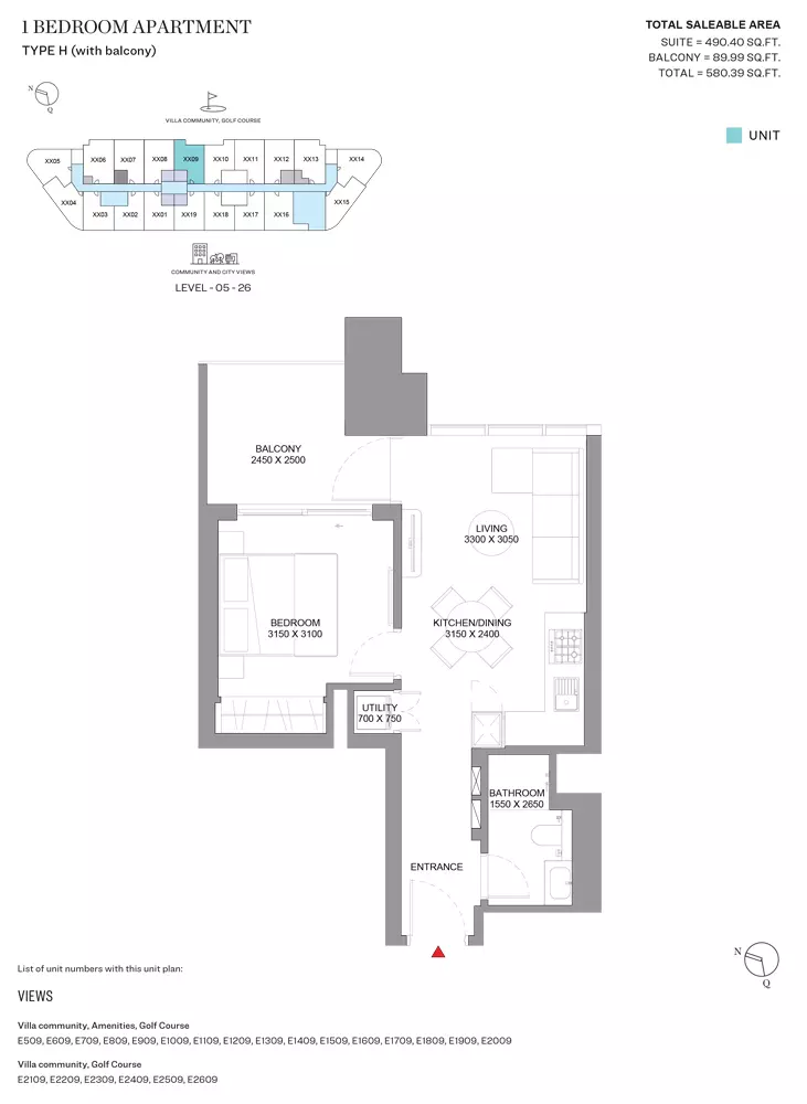Sobha Orbis Type H-Tower E, 1 bed