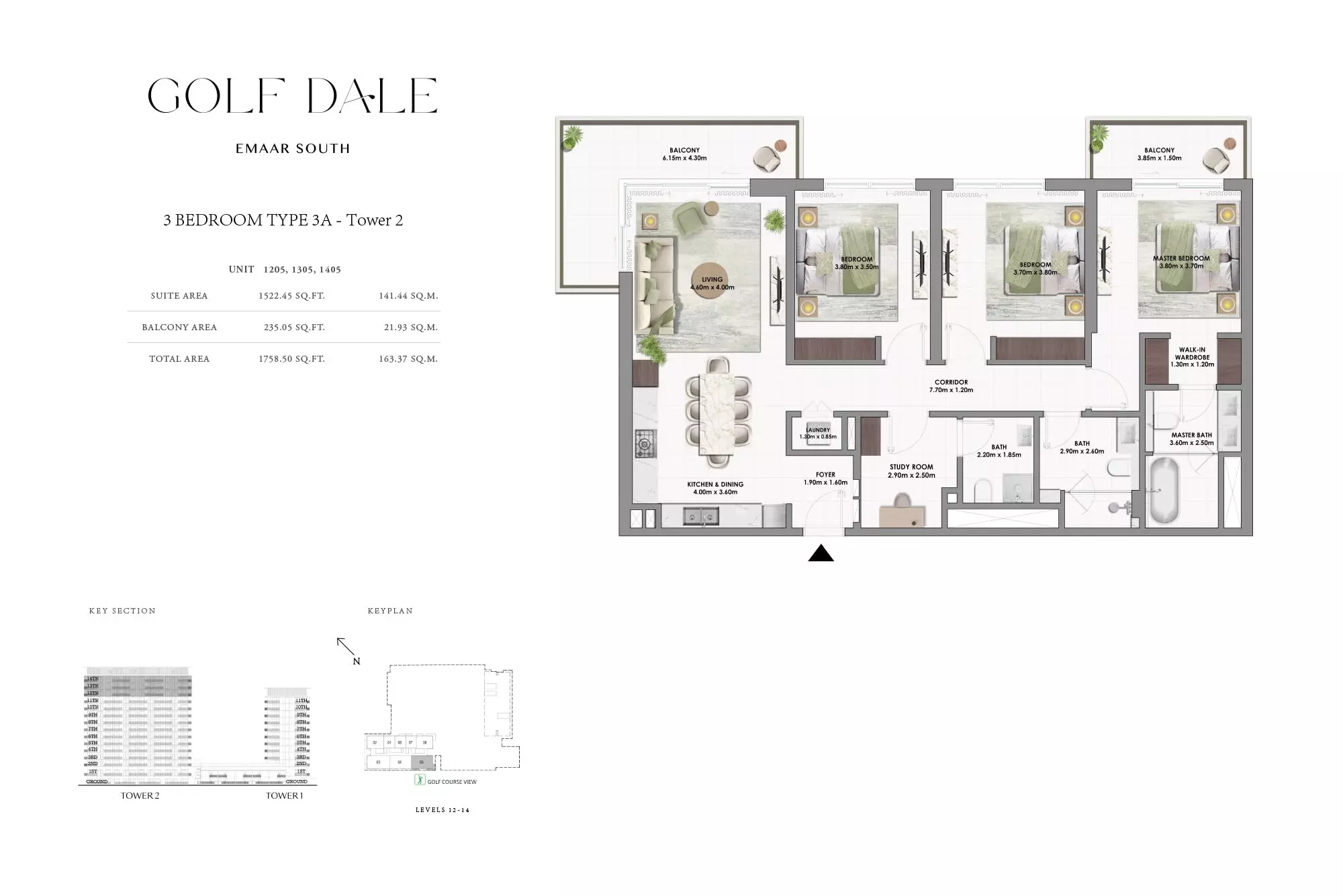 Golf Dale Type 3A-Tower 2, 3 beds