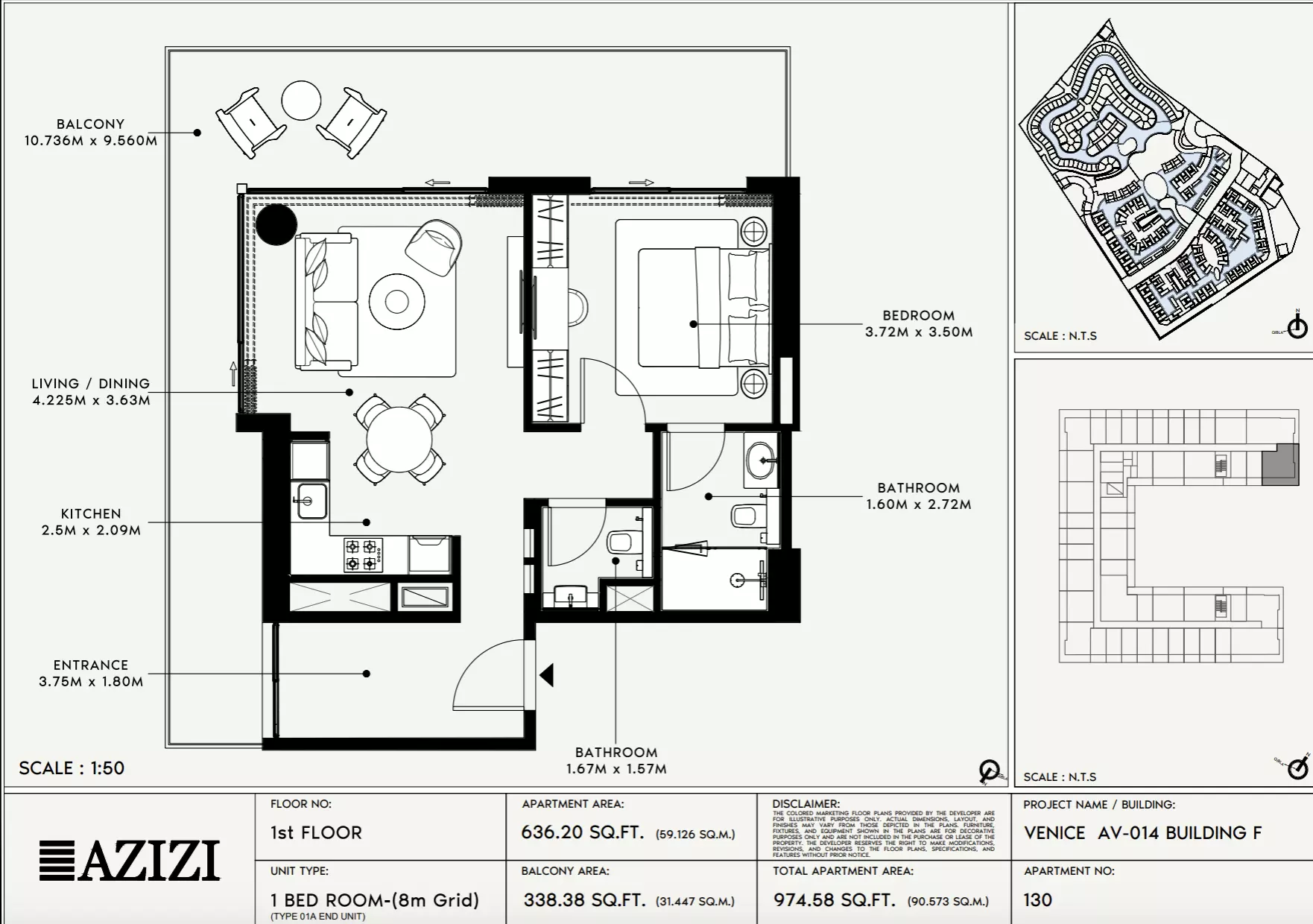 Azizi Venice 14 Type 130-Building F, 1 bed