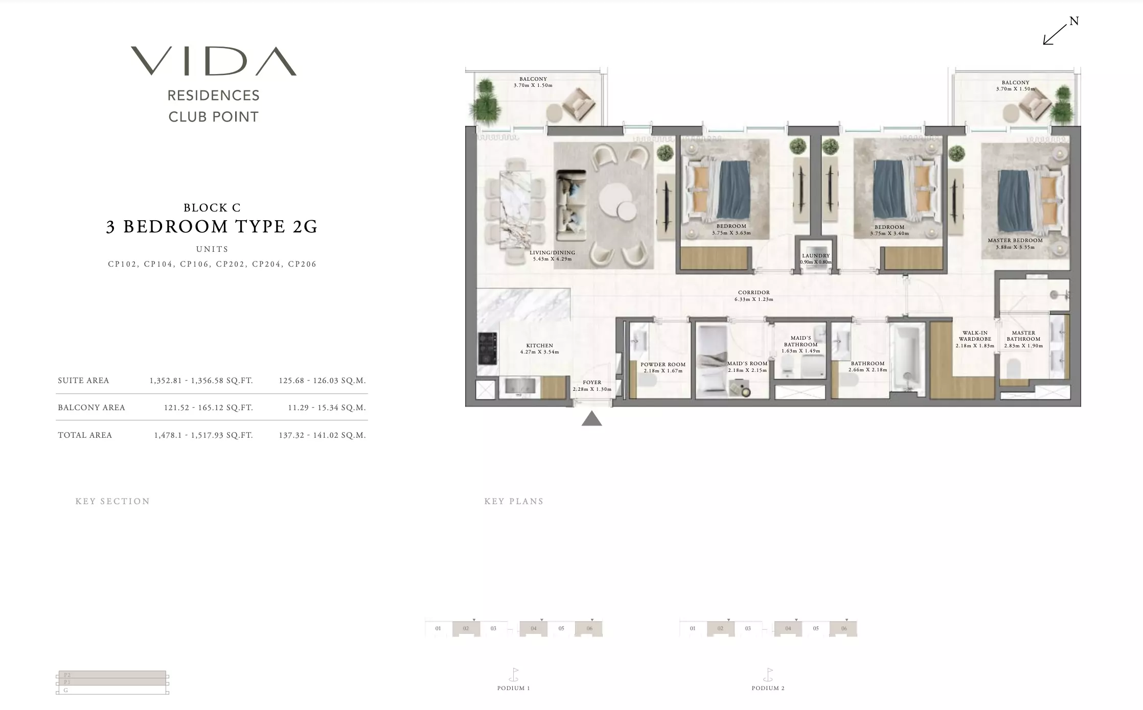 Vida Residences Club Point Type 2 G - Block C, 3 beds