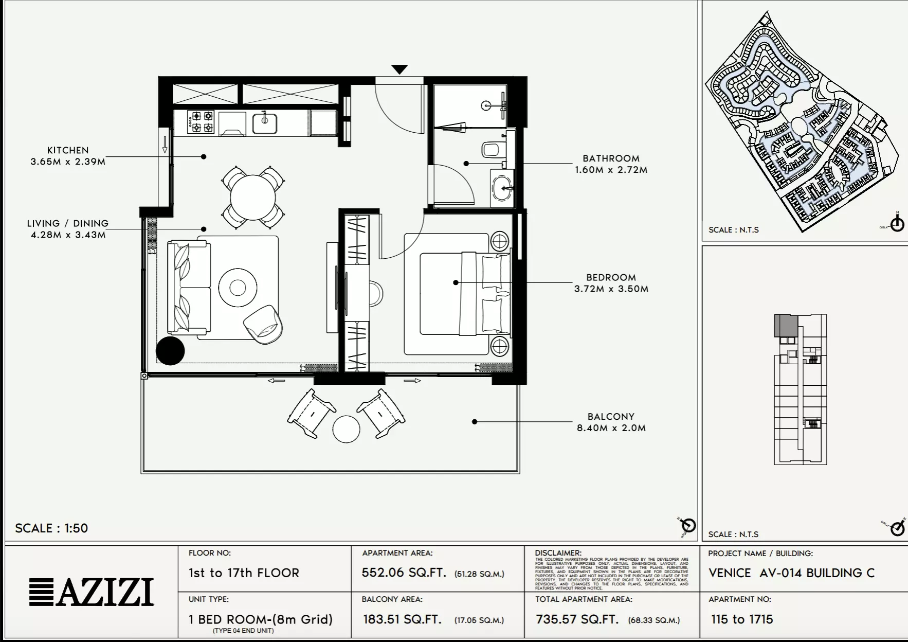 Azizi Venice 14 Type 115-Building C, 1 bed