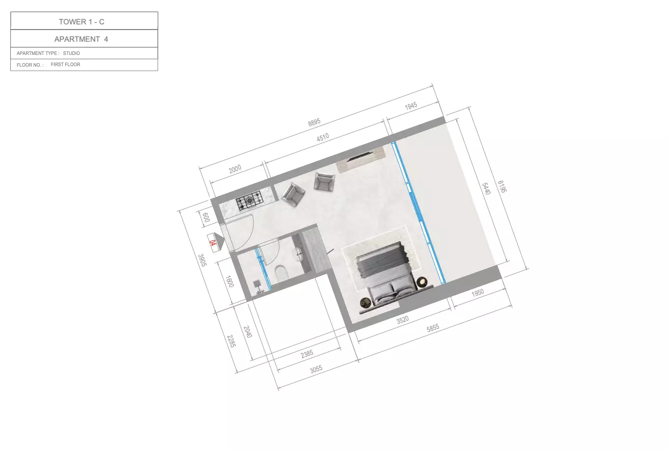 Orchid Towers Phase 1 — Studio floor plan