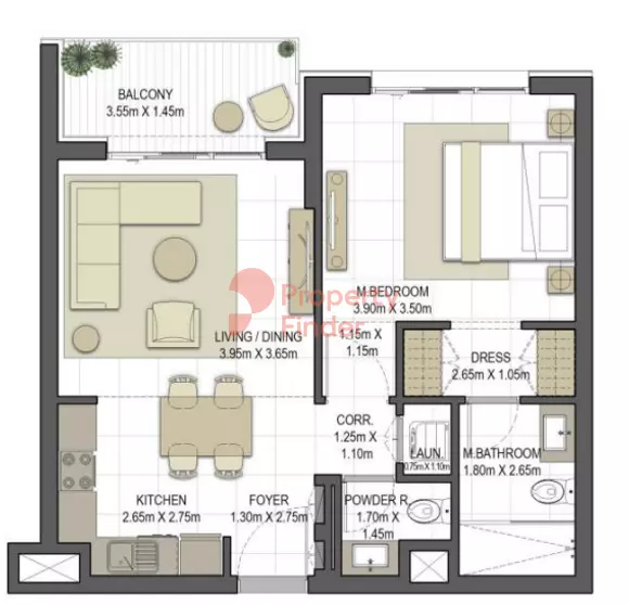 Aysha Residences By Eagle Hills B2-TYPE 1B-2, 1 bed