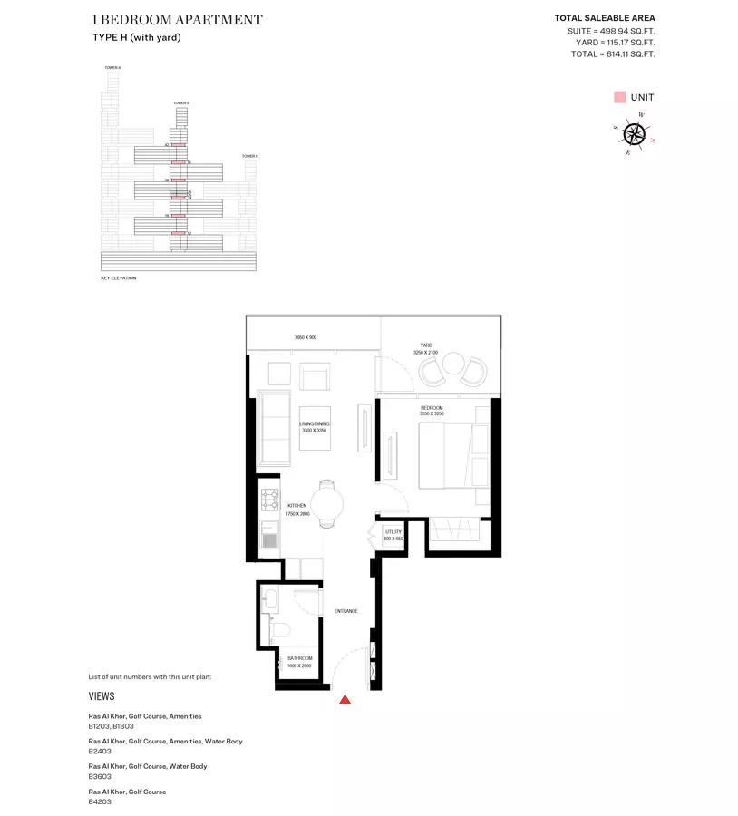Sobha One Type H-Tower B, 1 bed