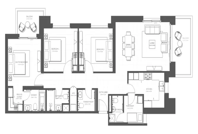 Citrine Residence — 3BR floor plan
