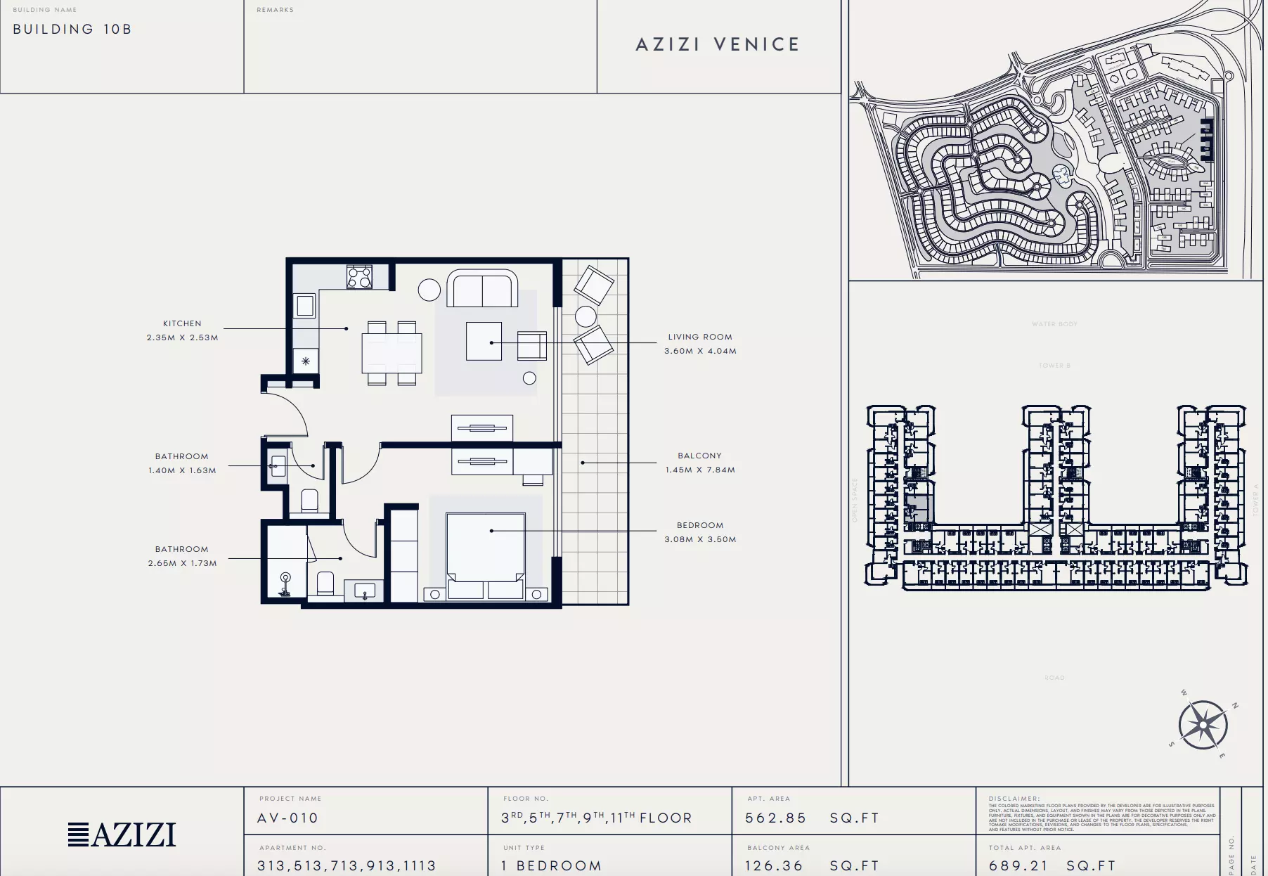 Azizi Venice 10 Type 313-Building B, 1 bed