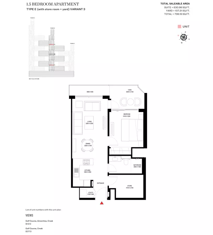 Sobha One Type E Variant 3-Tower B, 2 beds