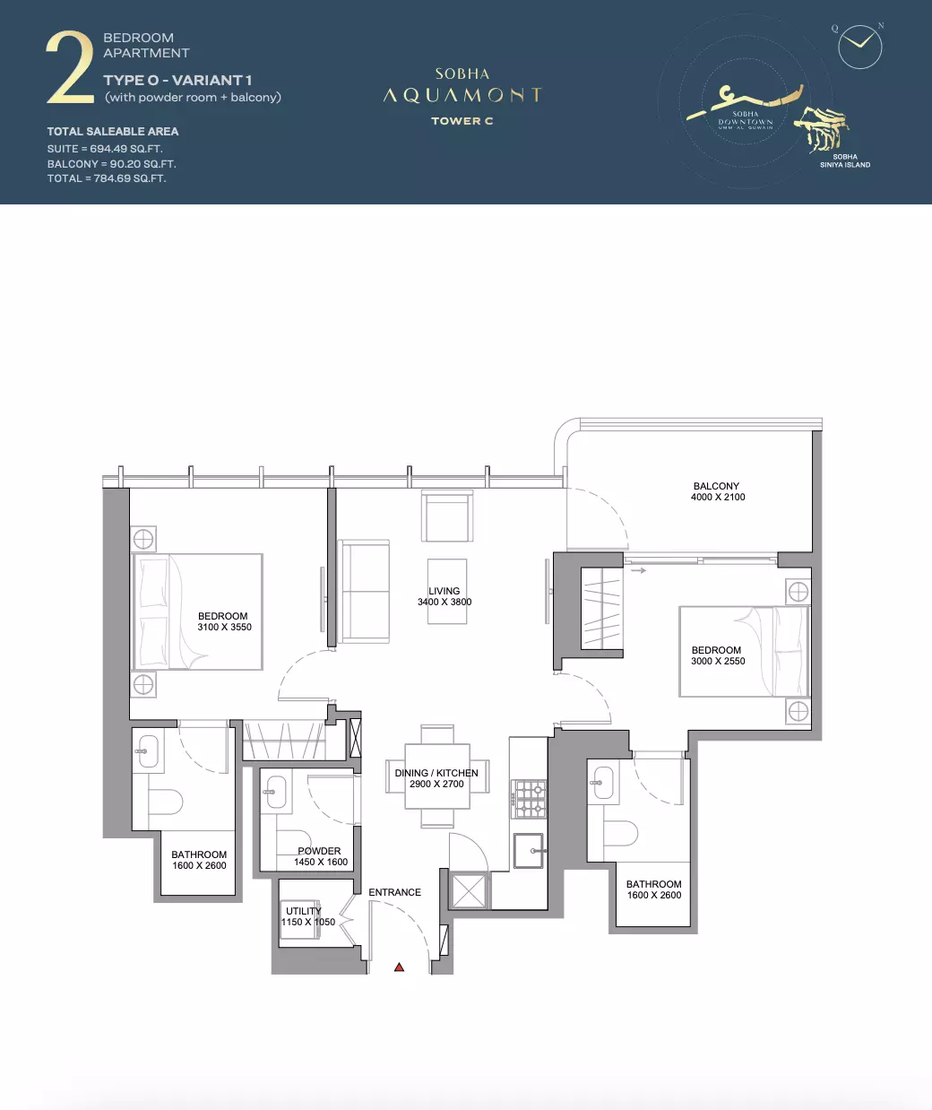 Sobha Aquamont Type O variant-Tower C, 2 beds