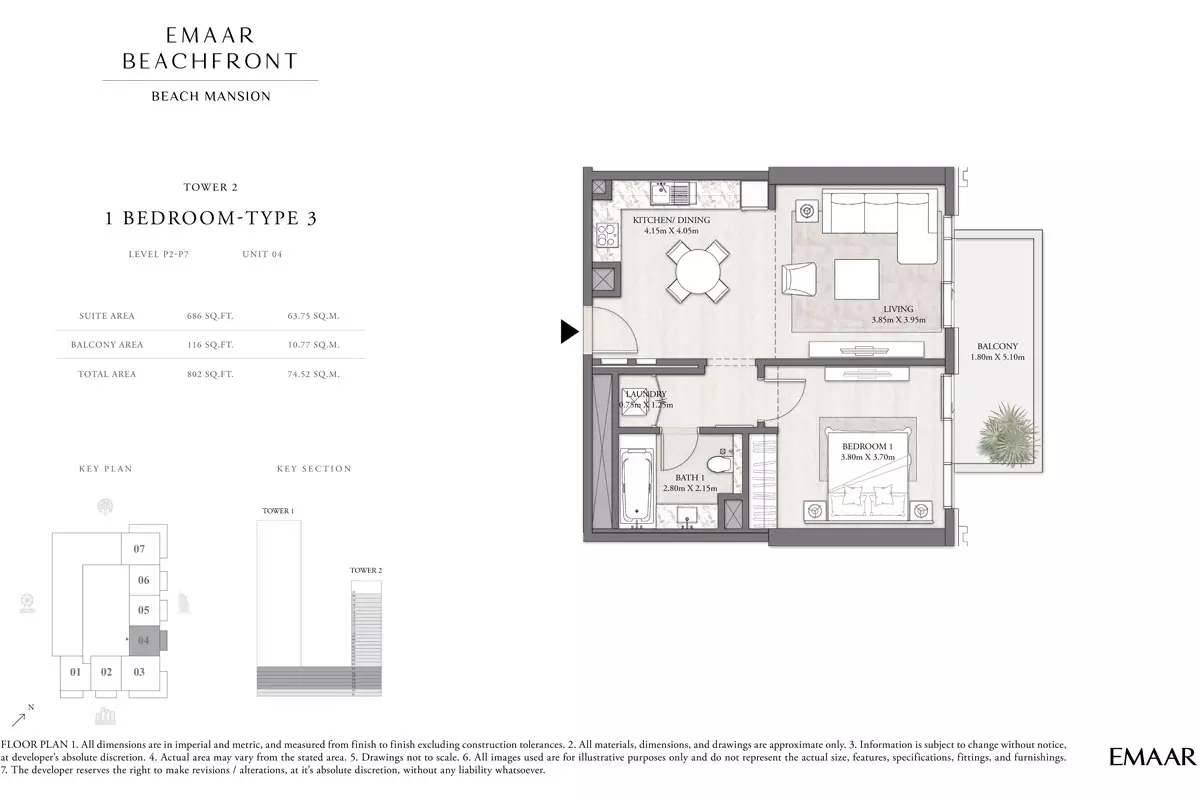 Beach Mansion Tower 2 Type 3, Level P2-P7, unit 04, 1 bed