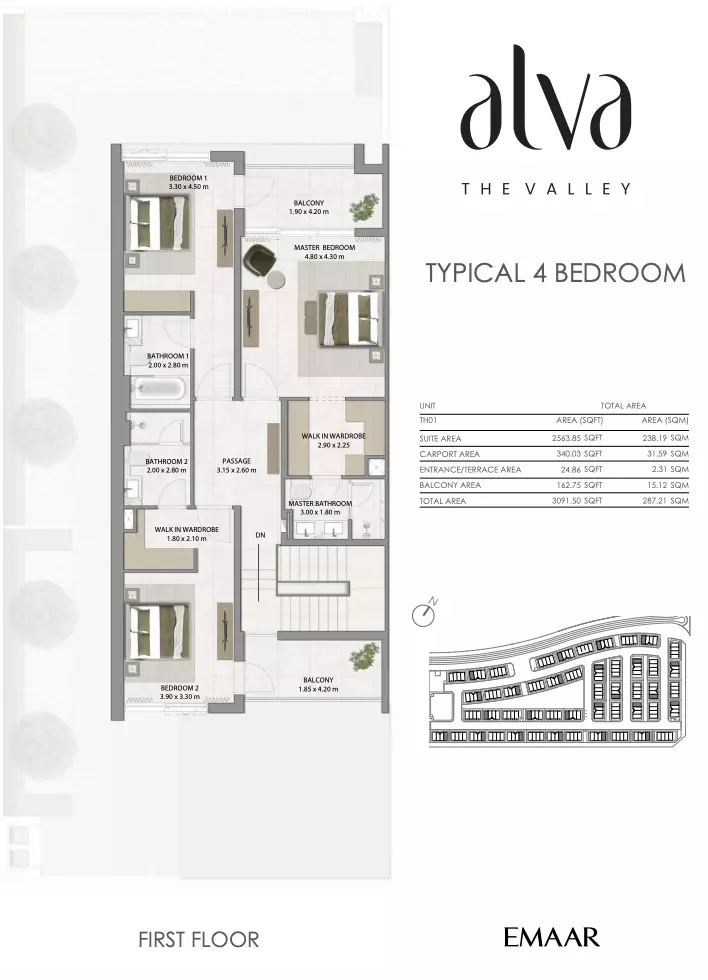 ALVA at The Valley by Emaar | 3 & 4BR Townhouses in Dubai floor plan 4