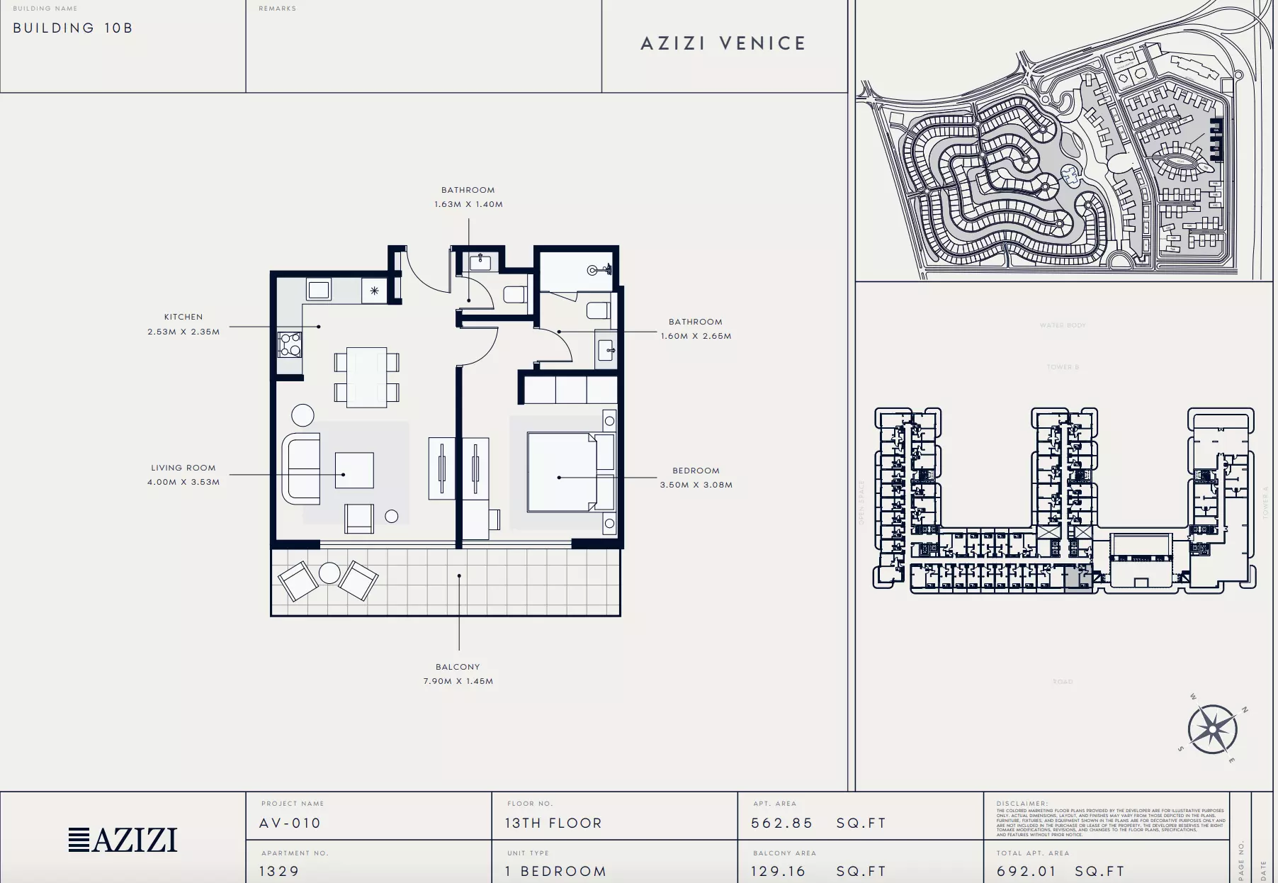 Azizi Venice 10 Type 1329-Building B, 1 bed