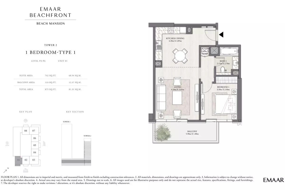 Beach Mansion Tower 2 Type 1, Level P3-P6, Unit 01, 1 bed