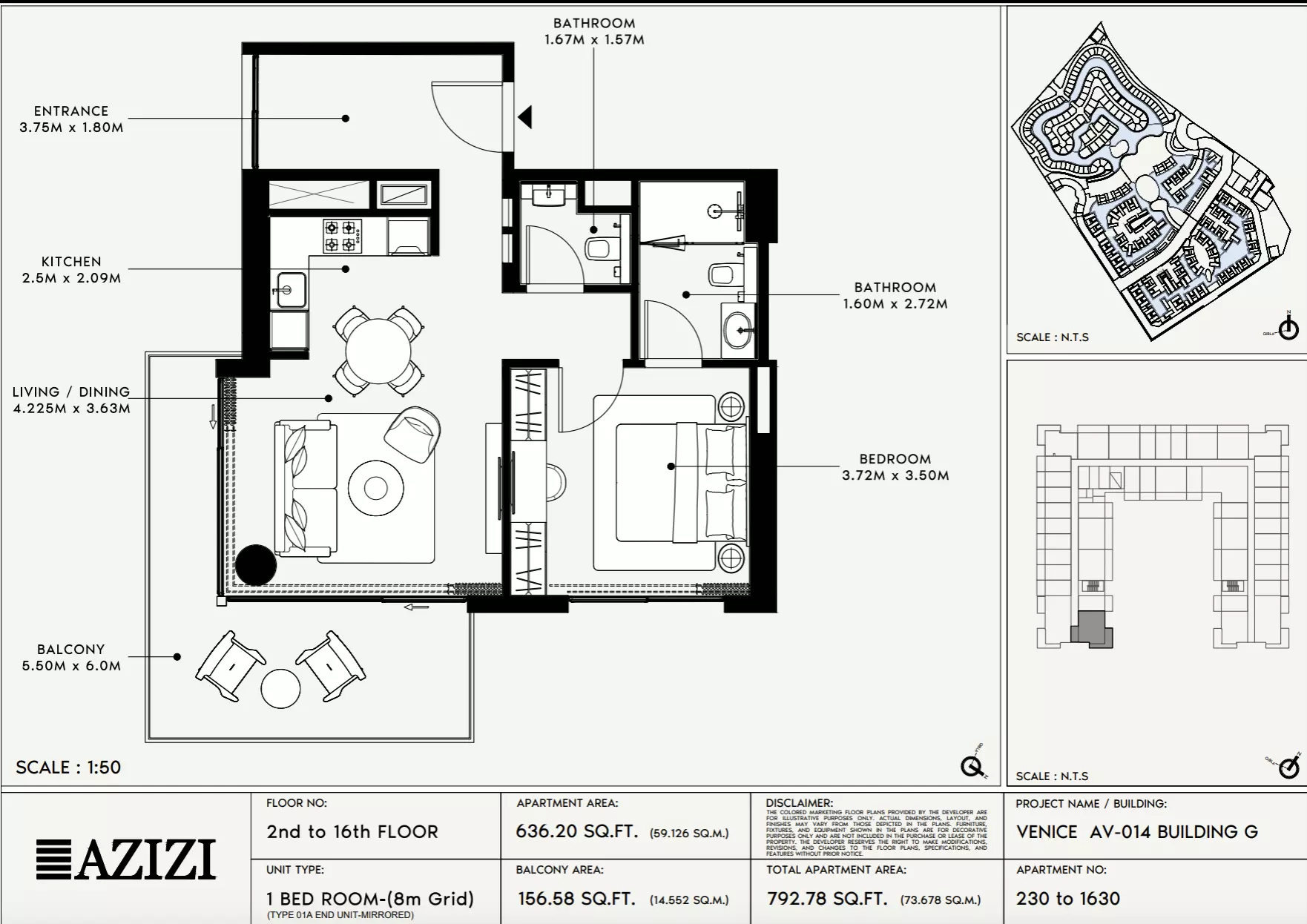 Azizi Venice 14 Type 230-Building G, 1 bed