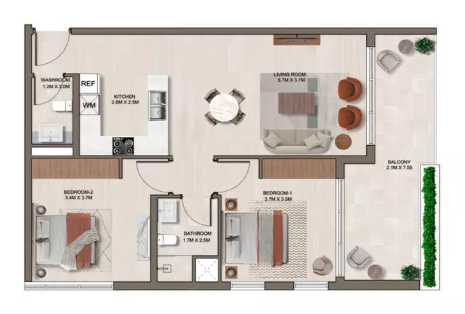 Ghaff Land Residence — 2BR floor plan
