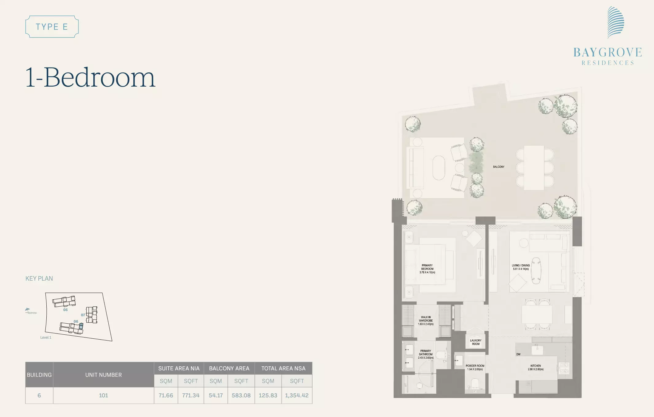 Bay Grove Residences, Dubai Islands — 1BR floor plan