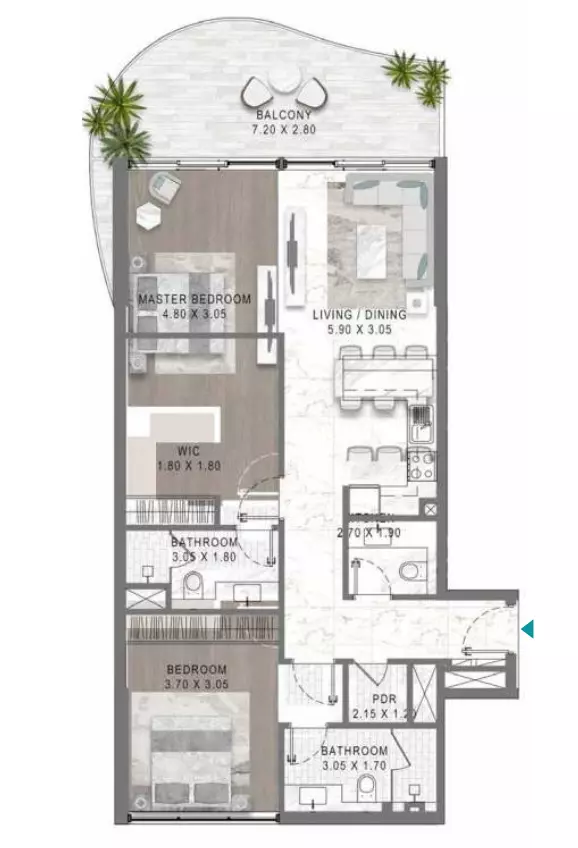 Lagoons Views Phase 2 By Damac Tower 11C, 11D, 12C & 12D Type 9, 2 beds