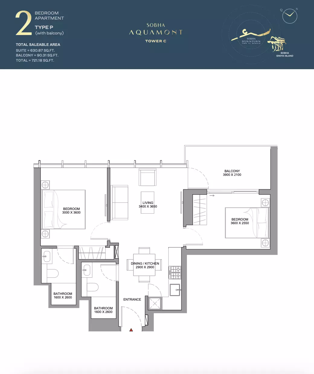 Sobha Aquamont Type P-Tower C, 2 beds