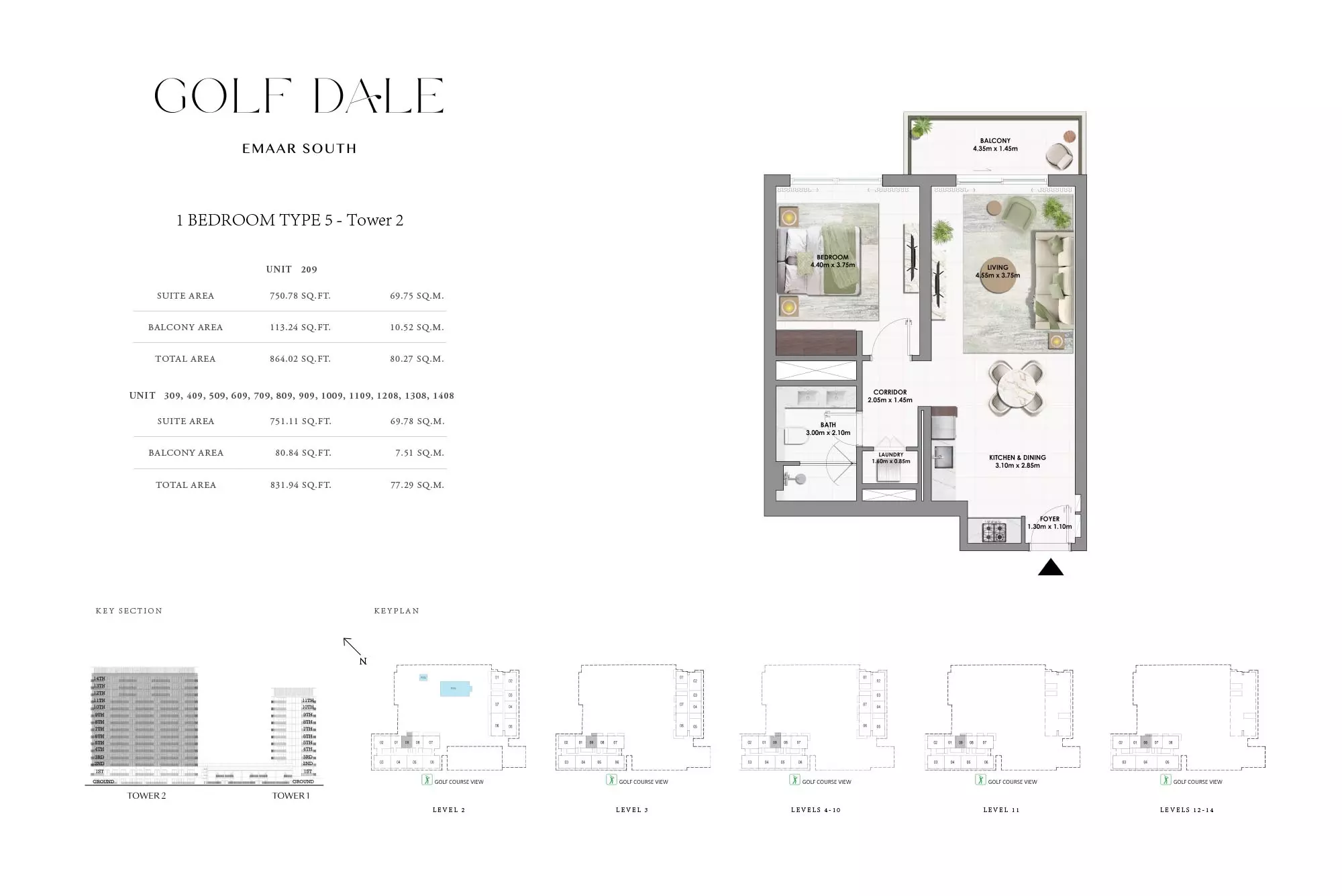 Golf Dale Type 5-Tower 2, 1 bed