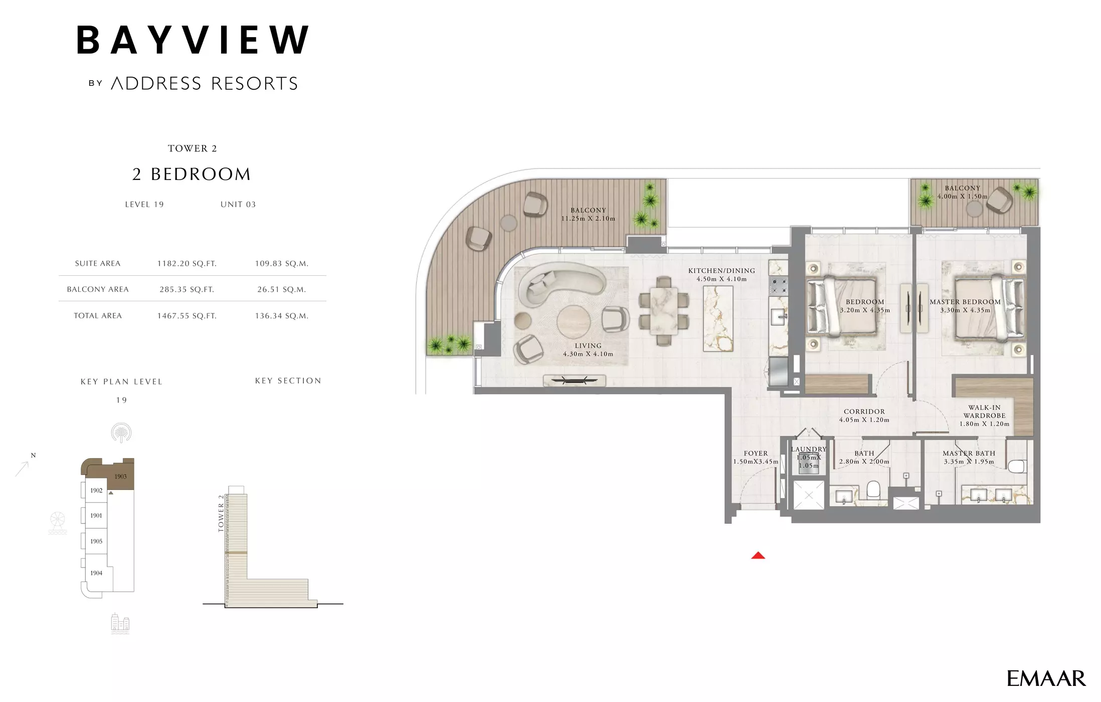 Bayview By Emaar Unit 3, Level 19, 2 beds