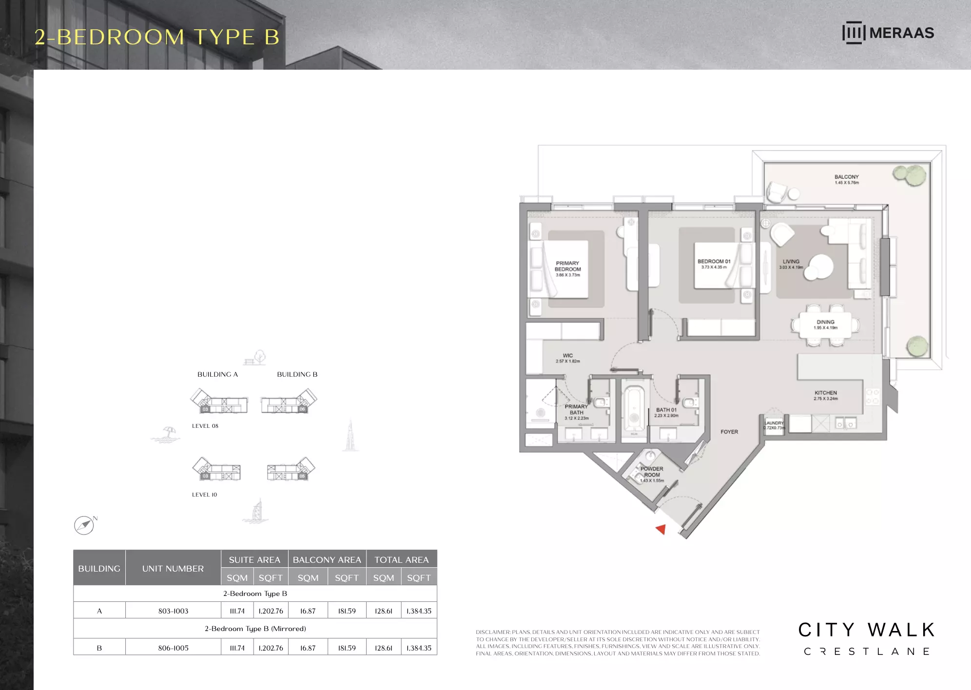 City Walk Crestlane Type B Mirrored - 2 BR, 2 beds