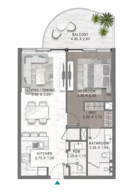 Lagoons Views Phase 2 By Damac Tower 11C, 11D, 12C & 12D Type 25, 1 bed
