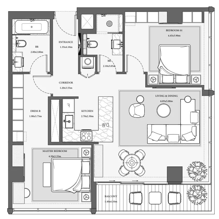 Verve City Walk — 2BR floor plan