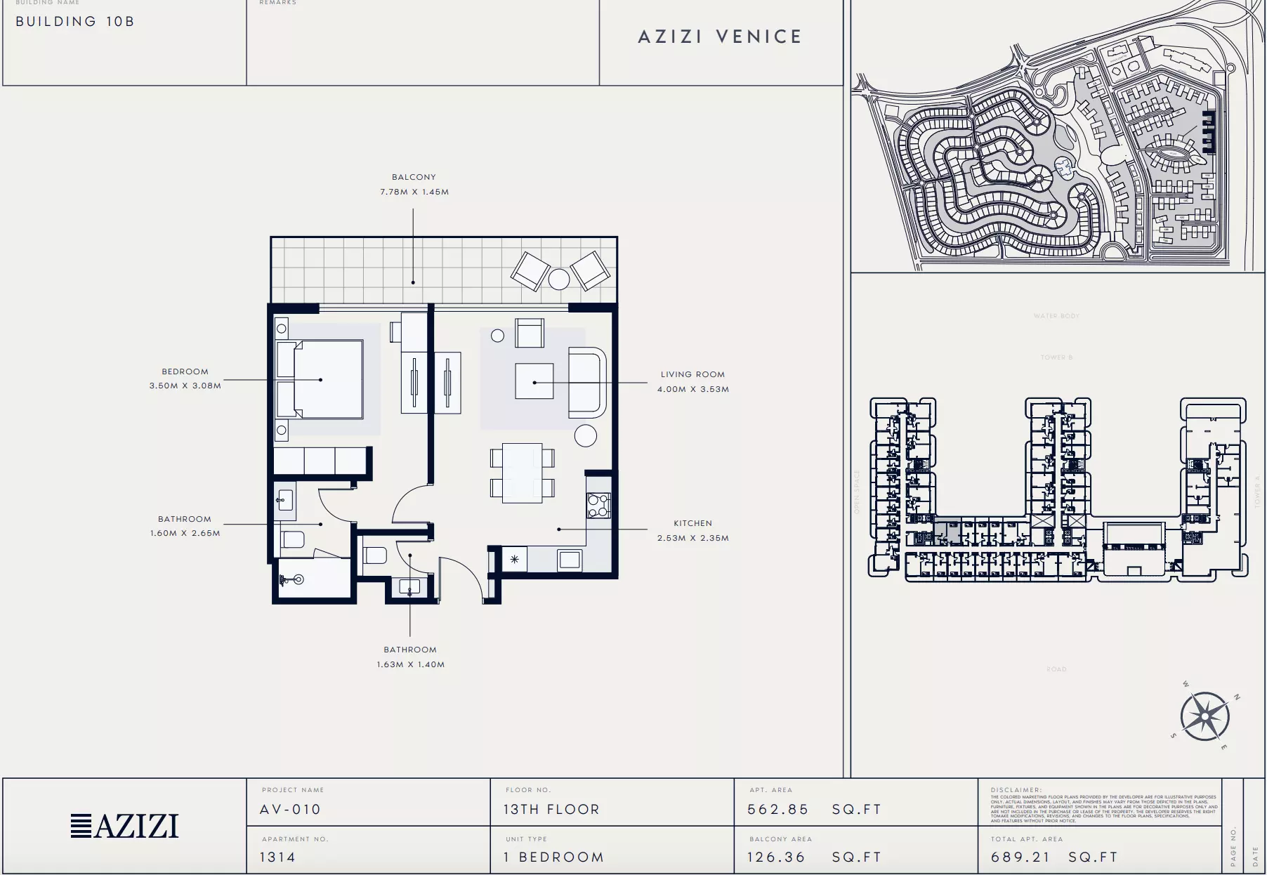 Azizi Venice 10 Type 1314-Building B, 1 bed