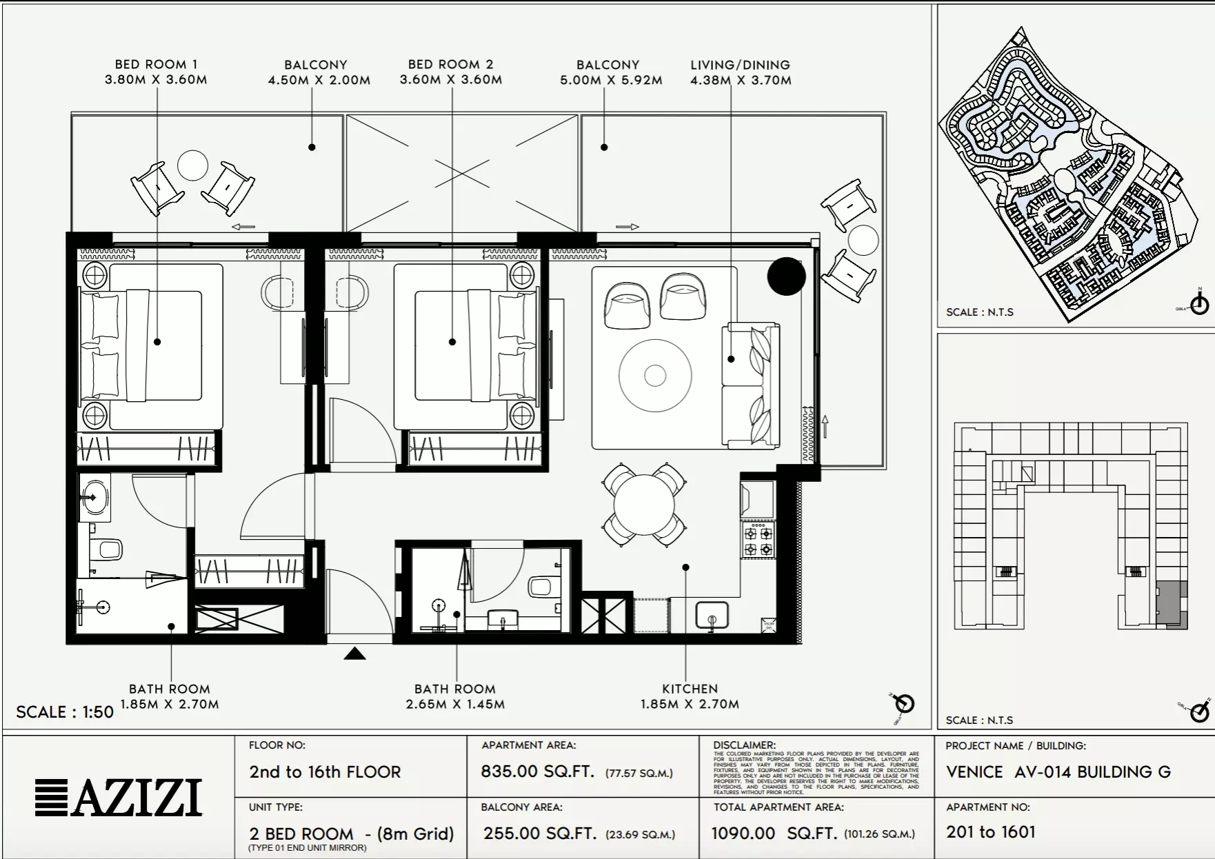 Azizi Venice 14 Type 201-Building G, 1 bed
