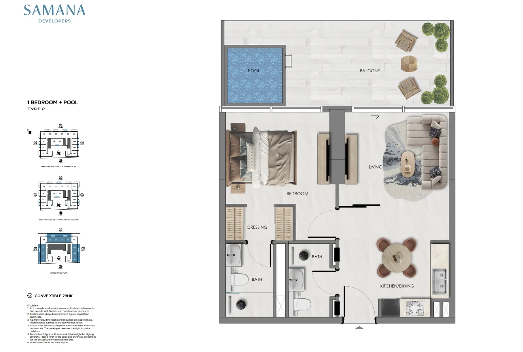 Portside By Samana Developers — 1BR floor plan