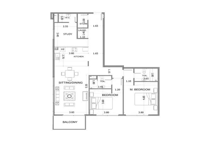 Sea View Residence By Sama Mayas — 2BR floor plan