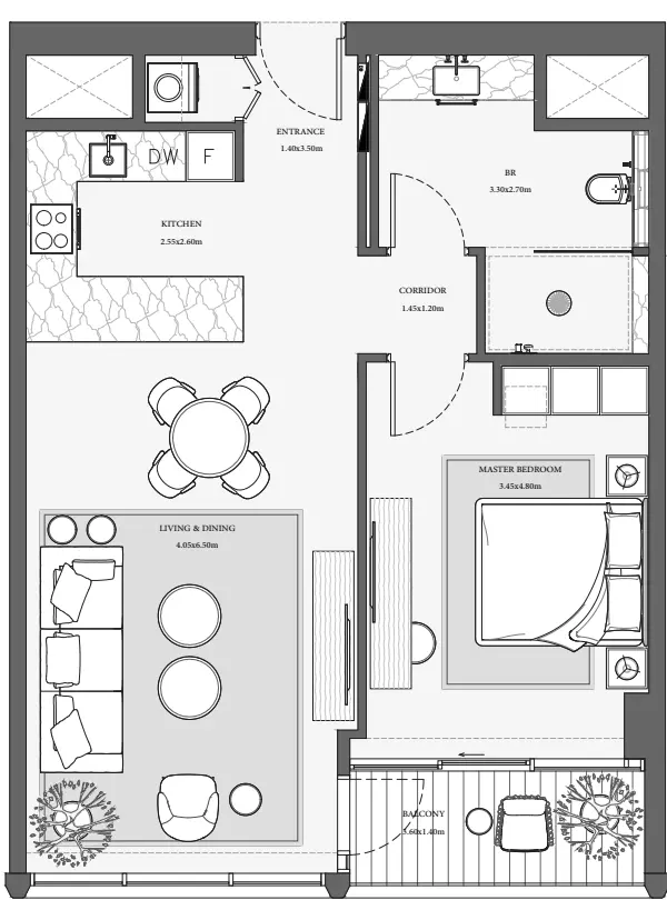 Verve City Walk — 1BR floor plan