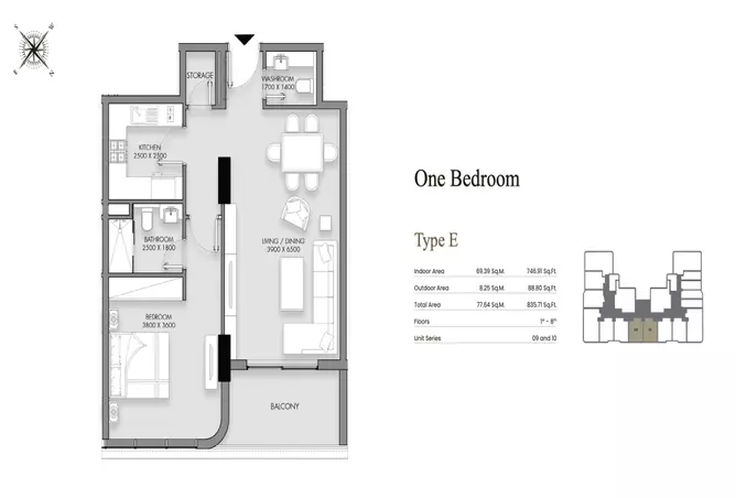 Cavara Central — 1BR floor plan