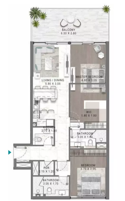 Lagoons Views Phase 2 By Damac Tower 11C, 11D, 12C & 12D Type 10, 2 beds