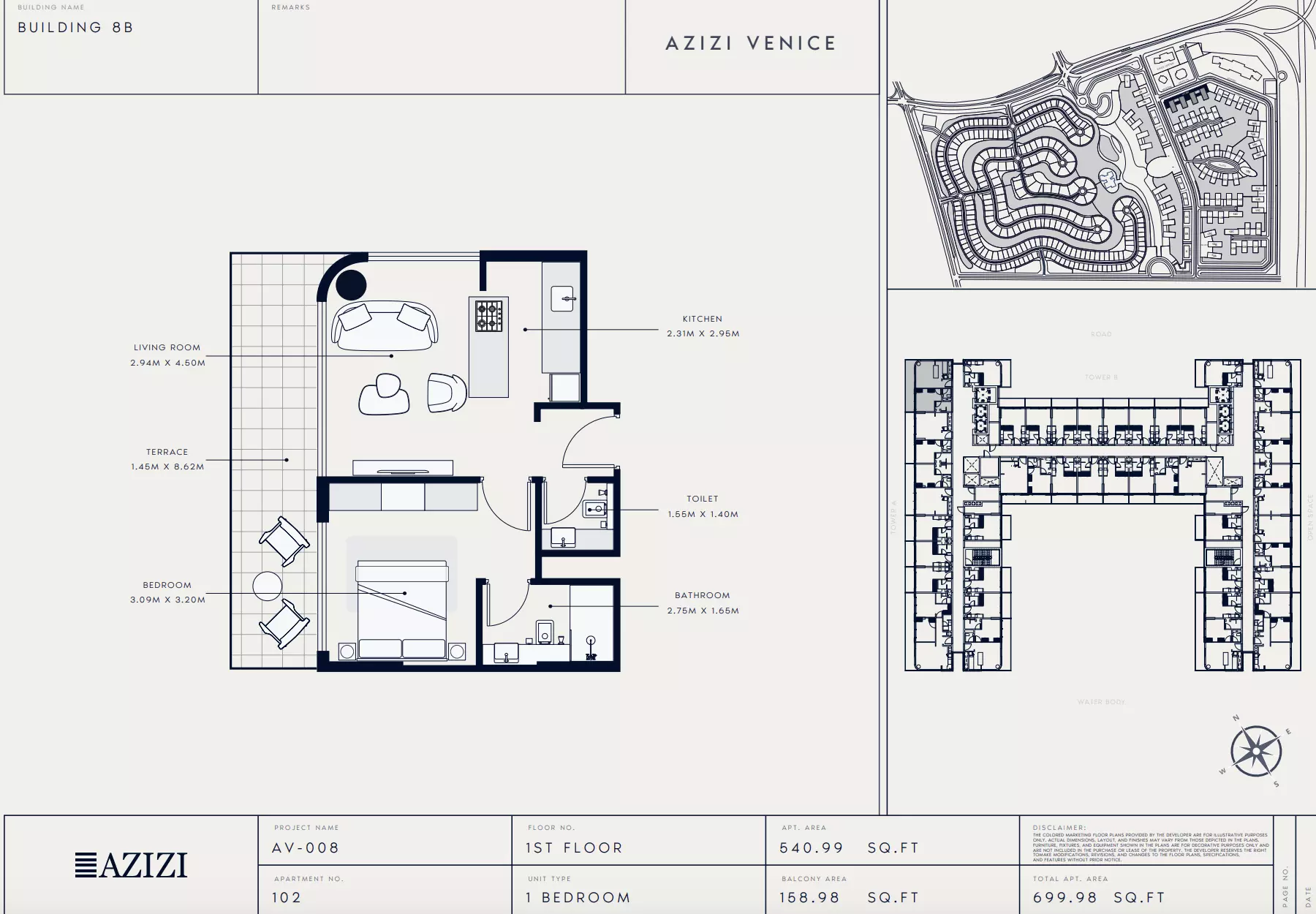 Azizi Venice 8 Type 102-Building B, 1 bed