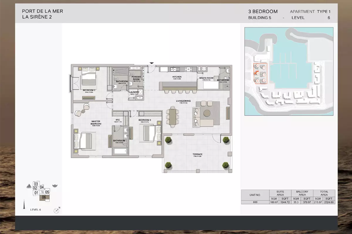 La Sirene Phase 2 By Meraas Type 1-Building 5, 3 beds