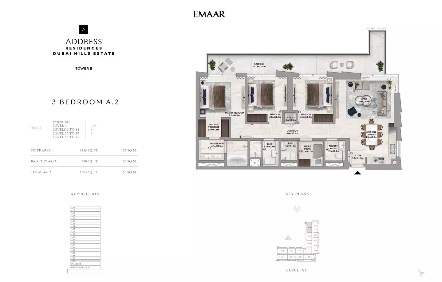 Address Residences at Dubai Hills Estate Type A2-Tower B, 3 beds
