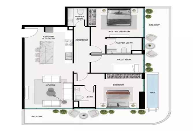 Ocean Pearl 2 By Sd — 2BR floor plan