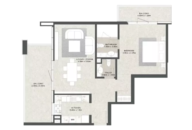 Jamal By Aras — 1BR floor plan