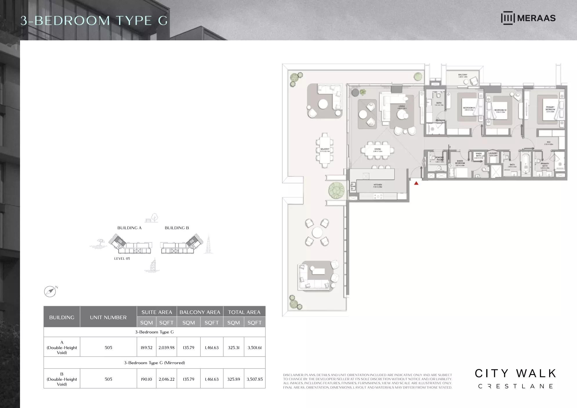 City Walk Crestlane Type G Mirrored - 3 BR, 3 beds