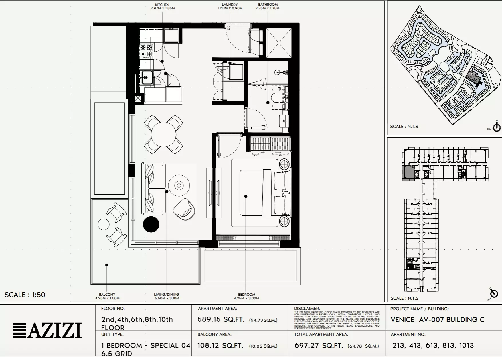 Azizi Venice 7 Type 213-Building C, 1 bed
