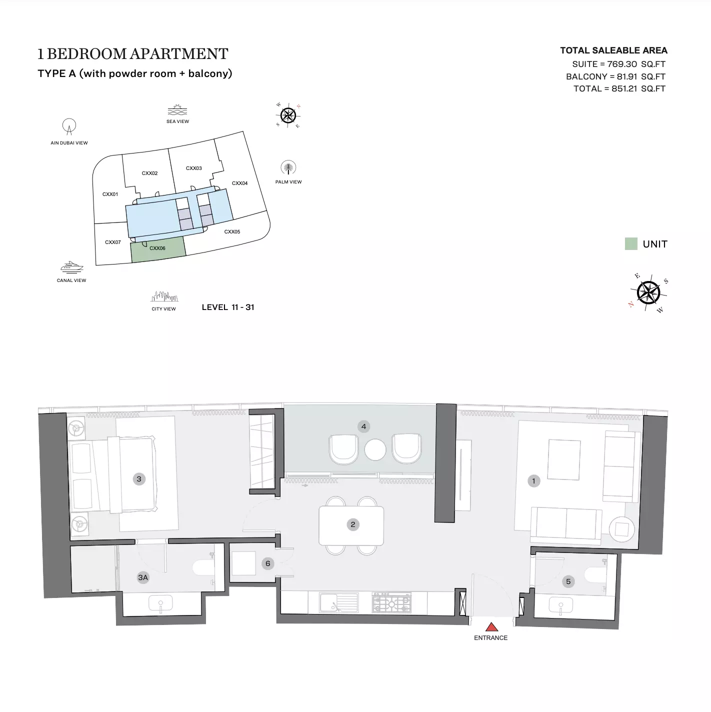 Sobha Seahaven Tower B & C — 1BR floor plan